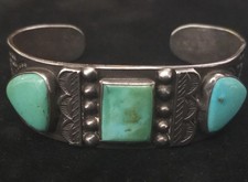 SPECTACULAR NAVAJO STERLING SILVER TURQUOISE CUFF BRACELET 38.2 GRAMS!!! - Additional view 1