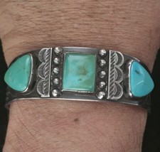 SPECTACULAR NAVAJO STERLING SILVER TURQUOISE CUFF BRACELET 38.2 GRAMS!!! - Additional view 2