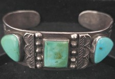 SPECTACULAR NAVAJO STERLING SILVER TURQUOISE CUFF BRACELET 38.2 GRAMS!!! - Additional view 3