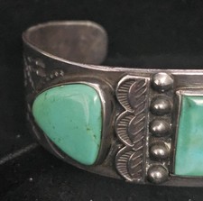 SPECTACULAR NAVAJO STERLING SILVER TURQUOISE CUFF BRACELET 38.2 GRAMS!!! - Additional view 4