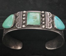 SPECTACULAR NAVAJO STERLING SILVER TURQUOISE CUFF BRACELET 38.2 GRAMS!!! - Additional view 9