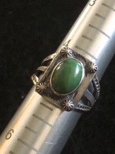 Navajo Fred Harvey Era Vintage Green Turquoise Sterling Stamped Ring Sz 4.5 - Additional view 1