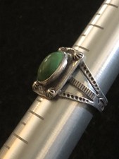 Navajo Fred Harvey Era Vintage Green Turquoise Sterling Stamped Ring Sz 4.5 - Additional view 3