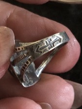 Navajo Fred Harvey Era Vintage Green Turquoise Sterling Stamped Ring Sz 4.5 - Additional view 5