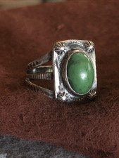 Navajo Fred Harvey Era Vintage Green Turquoise Sterling Stamped Ring Sz 4.5