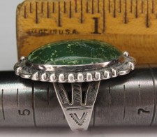 Fred Harvey Era Navajo Sterling Silver Cerrillos Turquoise SNAKE Stamped Ring s6 - Additional view 20
