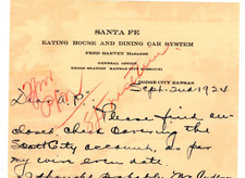 1924 Santa Fe Fred Harvey Letter Dodge City KS Eating House & Dining Car System - Additional view 1