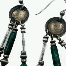 VTG 925 Sterling Silver Fred Harvey Era Trio Turquoise Pin/Necklace Green Stone - Additional view 4