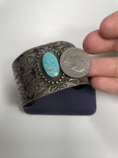 RARE! 1920s Old Pawn Fred Harvey Era Sterling Silver Turquoise Stamped Cuff  - Additional view 11