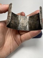 RARE! 1920s Old Pawn Fred Harvey Era Sterling Silver Turquoise Stamped Cuff  - Additional view 6