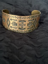 Fred Harvey Copper Cuff Bracelet Wheeler Manufacturing WMCO Navajo Symbols - Additional view 1