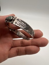 Fred Harvey Era Navajo Turquoise Hand Stamped Sterling Silver 925 Cuff Bracelet - Additional view 2