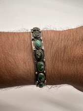 Fred Harvey Era Navajo Turquoise Hand Stamped Sterling Silver 925 Cuff Bracelet - Additional view 3