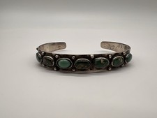 Fred Harvey Era Navajo Turquoise Hand Stamped Sterling Silver 925 Cuff Bracelet - Additional view 5
