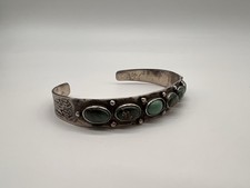 Fred Harvey Era Navajo Turquoise Hand Stamped Sterling Silver 925 Cuff Bracelet - Additional view 6