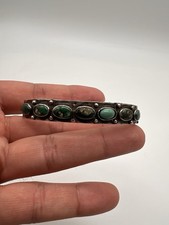 Fred Harvey Era Navajo Turquoise Hand Stamped Sterling Silver 925 Cuff Bracelet