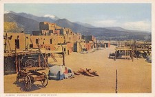 Taos Pueblo Native American New Mexico 1910c Fred Harvey Phostint postcard