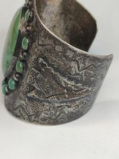 Vintage Early Fred Harvey Large Green Rhinestone Cuff Bracelet - Additional view 3