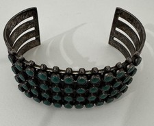 VTG  Native American Fred Harvey 4  Row Sterling Turquoise? Snake Eye Bracelet - Additional view 1