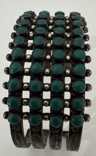 VTG  Native American Fred Harvey 4  Row Sterling Turquoise? Snake Eye Bracelet - Additional view 3