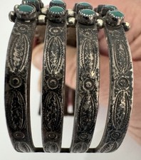 VTG  Native American Fred Harvey 4  Row Sterling Turquoise? Snake Eye Bracelet - Additional view 4