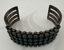 VTG  Native American Fred Harvey 4  Row Sterling Turquoise? Snake Eye Bracelet - Additional view 5