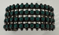 VTG  Native American Fred Harvey 4  Row Sterling Turquoise? Snake Eye Bracelet - Additional view 6