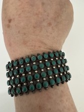 VTG Native American Fred Harvey 4 Row Sterling Turquoise? Snake Eye Bracelet
