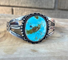 vintage large  NAVAJO   TURQUOISE     SILVER   Cuff Bracelet    FRED  HARVEY - Additional view 1