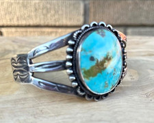 vintage large  NAVAJO   TURQUOISE     SILVER   Cuff Bracelet    FRED  HARVEY - Additional view 4