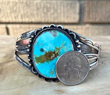 vintage large  NAVAJO   TURQUOISE     SILVER   Cuff Bracelet    FRED  HARVEY - Additional view 7