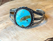 vintage large NAVAJO TURQUOISE SILVER Cuff Bracelet FRED HARVEY