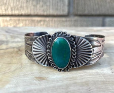 vintage large  FRED HARVEY ERA       TURQUOISE     SILVER   Cuff Bracelet - Additional view 1