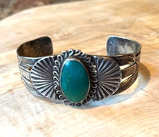 vintage large FRED HARVEY ERA TURQUOISE SILVER Cuff Bracelet