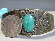 Fred Harvey Era NAVAJO Cerrillos TURQUOISE Sterling Silver THUNDERBIRD Bracelet - Additional view 3