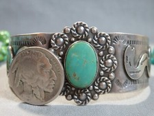 Fred Harvey Era NATIVE AMERICAN Natural TURQUOISE Sterling Silver SNAKE Bracelet - Additional view 3