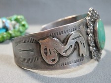Fred Harvey Era NATIVE AMERICAN Natural TURQUOISE Sterling Silver SNAKE Bracelet - Additional view 5