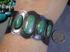 Fred Harvey Era NAVAJO Natural CERRILLOS TURQUOISE Sterling Silver Bracelet - Additional view 1