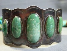 Fred Harvey Era NAVAJO Natural CERRILLOS TURQUOISE Sterling Silver Bracelet - Additional view 2