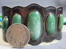 Fred Harvey Era NAVAJO Natural CERRILLOS TURQUOISE Sterling Silver Bracelet - Additional view 3