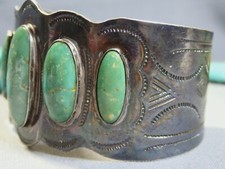 Fred Harvey Era NAVAJO Natural CERRILLOS TURQUOISE Sterling Silver Bracelet - Additional view 5