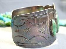 Fred Harvey Era NAVAJO Natural CERRILLOS TURQUOISE Sterling Silver Bracelet - Additional view 7