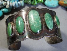 Fred Harvey Era NAVAJO Natural CERRILLOS TURQUOISE Sterling Silver Bracelet