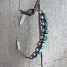 Vintage Native American Fred Harvey Turquoise Sterling Row Bracelet - Additional view 2