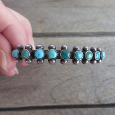Vintage Native American Fred Harvey Turquoise Sterling Row Bracelet - Additional view 3