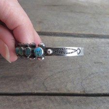 Vintage Native American Fred Harvey Turquoise Sterling Row Bracelet - Additional view 5
