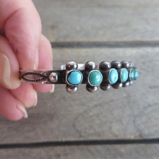Vintage Native American Fred Harvey Turquoise Sterling Row Bracelet - Additional view 9