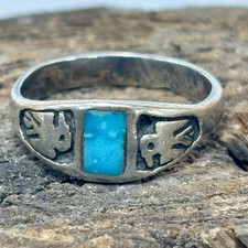 Vintage Navajo Sterling Silver Turquoise Thunderbird Ring Old Trading Post Era - Additional view 11