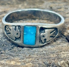 Vintage Navajo Sterling Silver Turquoise Thunderbird Ring Old Trading Post Era - Additional view 15