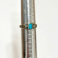 Vintage Navajo Sterling Silver Turquoise Thunderbird Ring Old Trading Post Era - Additional view 5